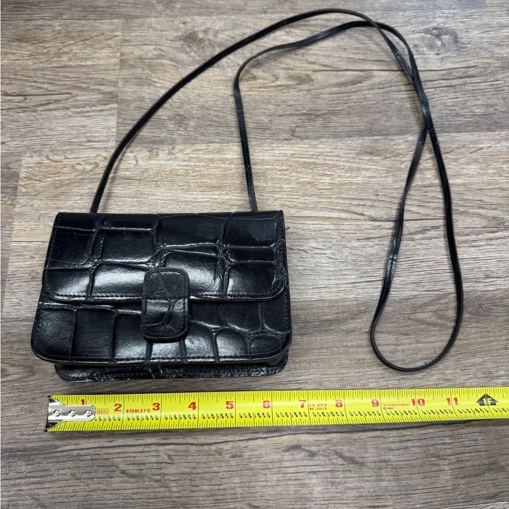 Mundi Black Crocodile Pattern Crossbody Bag